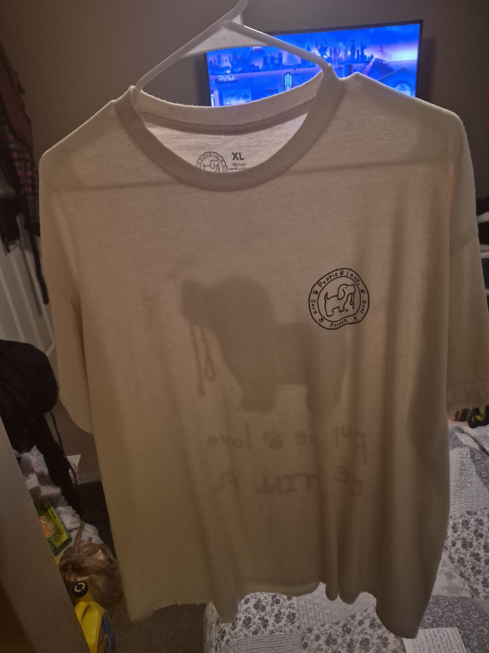 Puppie Love Cream Short-Sleeve Tee with Teal Dog Graphic - Picture 3 of 4